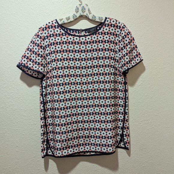 NWT J.Crew Tipped Silk Tee in Diamond Tile Print Size 4 - Picture 3 of 8